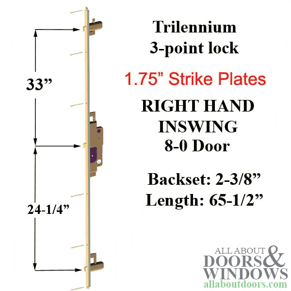 Trilennium 3000 Series Multipoint Lock for 8 Foot Doors Right Hand Inswing with 1.75 Inch Strike Plate - Trilennium 3000 Series Multipoint Lock for 8 Foot Doors Right Hand Inswing with 1.75 Inch Strike Plate
