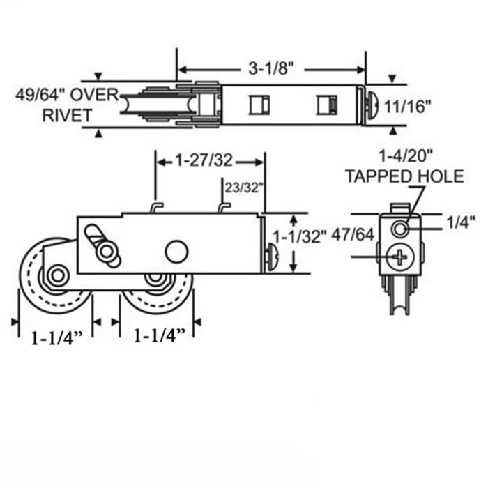 Tandem Door Roller For Sliding Patio Doors Tandem Roller 2 Hook 1-1/4 Inch Nylon Wheel Diameter - Tandem Door Roller For Sliding Patio Doors Tandem Roller 2 Hook 1-1/4 Inch Nylon Wheel Diameter
