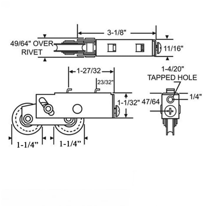 Sliding Patio Door Roller Assembly Steel Housing 1.25 Inch Steel Wheel Diameter - Sliding Patio Door Roller Assembly Steel Housing 1.25 Inch Steel Wheel Diameter