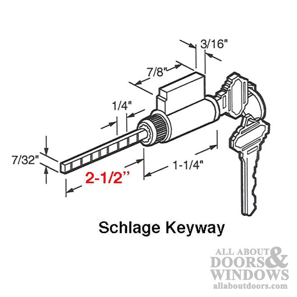 Outside Lock Cylinder, Classic vinyl sliding door SC-1, 5 Pin  - Keyed Alike - Outside Lock Cylinder, Classic vinyl sliding door SC-1, 5 Pin  - Keyed Alike