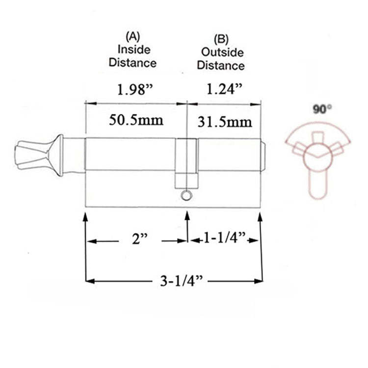 50.5/31.5  Hoppe 86mm Euro Profile Full Cylinder with 90° Turn, C-Knob - 50.5/31.5  Hoppe 86mm Euro Profile Full Cylinder with 90° Turn, C-Knob