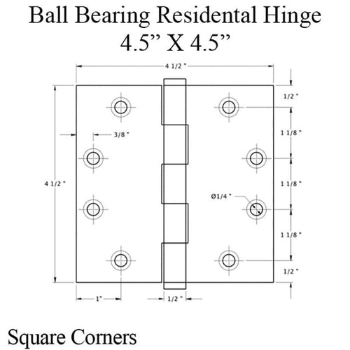 4.5 x 4.5 Ball Bearing Hinge - Square Corner - Choose Color - 4.5 x 4.5 Ball Bearing Hinge - Square Corner - Choose Color