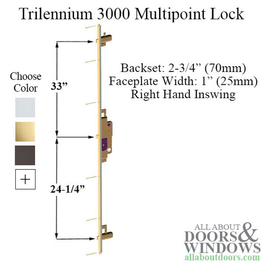 Trilennium 3000, 65-1/2", 8-0 door LHIS, 2-3/4 Backset, No Strikes