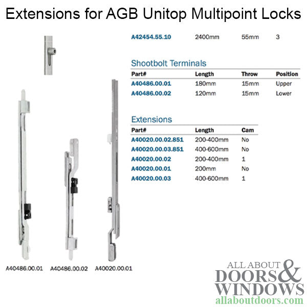 16mm AGB Unitop Multipoint Lock 50/92 with 3 Roller Cams Stainless Steel - 16mm AGB Unitop Multipoint Lock 50/92 with 3 Roller Cams Stainless Steel