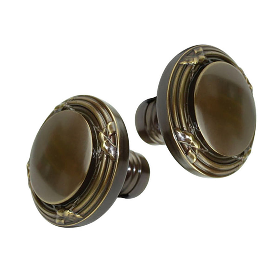 Estate Knob, Pair, Polished Brass and Brown - Estate Knob, Pair, Polished Brass and Brown