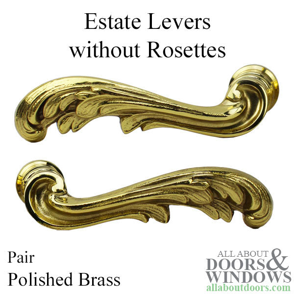 Estate Levers, Pair, without Rosettes - Polished Brass - Estate Levers, Pair, without Rosettes - Polished Brass