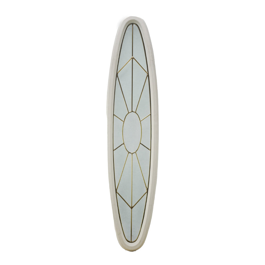 Oval Glass Door lite  8-1/2 x 42   Beveled Leaded Glass, Glue Chip, Brass Caming, White Frame - Oval Glass Door lite  8-1/2 x 42   Beveled Leaded Glass, Glue Chip, Brass Caming, White Frame