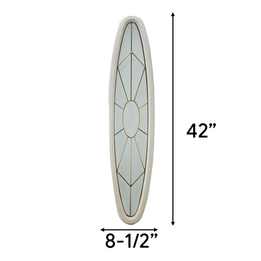 Oval Glass Door lite  8-1/2 x 42   Beveled Leaded Glass, Glue Chip, Brass Caming, White Frame - Oval Glass Door lite  8-1/2 x 42   Beveled Leaded Glass, Glue Chip, Brass Caming, White Frame