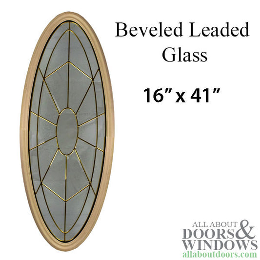 Oval Glass door lite Clear Center Oval, Beveled Leaded Glass, Glue Chip, Brass Caming