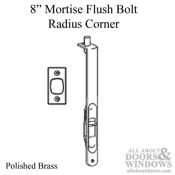 8 Inch Flush Bolt, Mortise Lever, Radius face - Polished Brass - 8 Inch Flush Bolt, Mortise Lever, Radius face - Polished Brass
