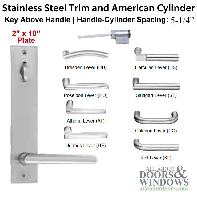 Neuma Multipoint Trim, 2 x 10 inch, American Cylinder Stainless Steel Handleset - Neuma Multipoint Trim, 2 x 10 inch, American Cylinder Stainless Steel Handleset