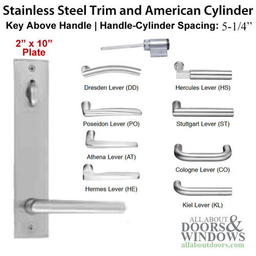 Neuma Multipoint Trim, 2 x 10 inch, American Cylinder Stainless Steel Handleset - Neuma Multipoint Trim, 2 x 10 inch, American Cylinder Stainless Steel Handleset