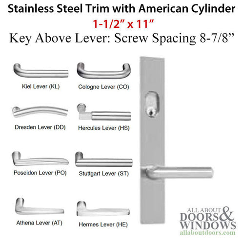 Neuma Multipoint Trim, 1-1/2 x 11 inch, American Cylinder Stainless Steel Handle Set - Neuma Multipoint Trim, 1-1/2 x 11 inch, American Cylinder Stainless Steel Handle Set