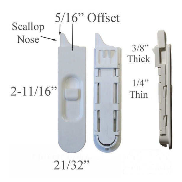 Tilt Latch, 21/32 x 2-11/16 Thin Style, Scalloped Nose, Radius End - White - Tilt Latch, 21/32 x 2-11/16 Thin Style, Scalloped Nose, Radius End - White