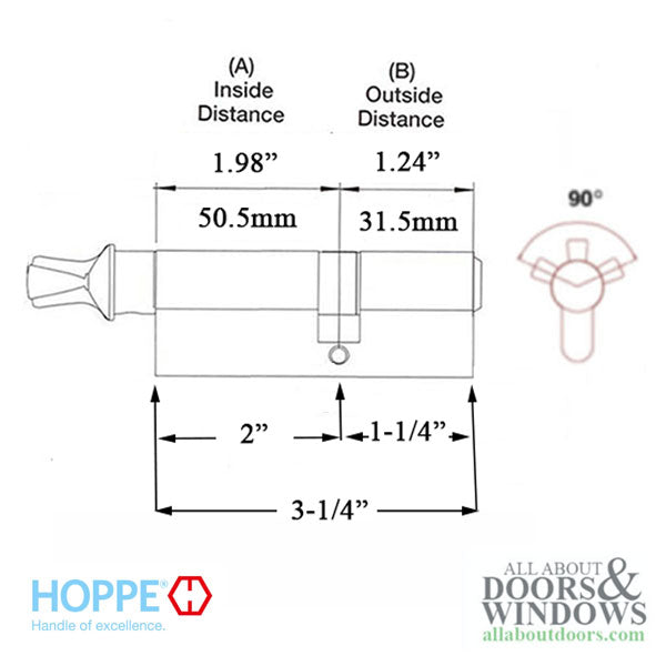 50.5/31.5mm Hoppe 82mm Euro Profile Cylinder V-Knob - 50.5/31.5mm Hoppe 82mm Euro Profile Cylinder V-Knob