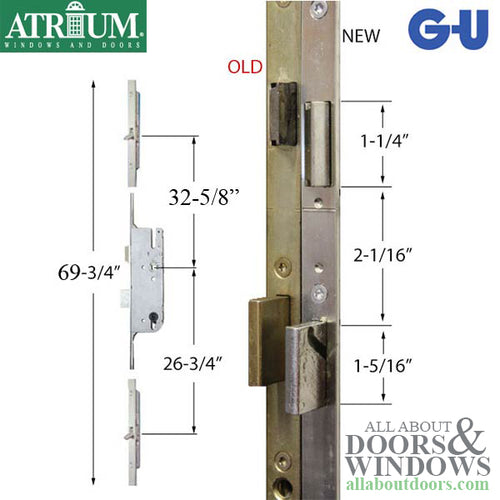 G-U Atrium 45/92 Tongue Version Multipoint Lock Replacement Kit for Old Style G-U Tripact Lock - G-U Atrium 45/92 Tongue Version Multipoint Lock Replacement Kit for Old Style G-U Tripact Lock