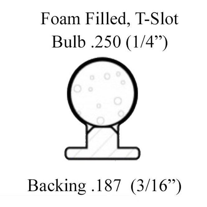 T-Slot Foam Filled Bulb Weatherstrip, .187 x .250 Diameter - T-Slot Foam Filled Bulb Weatherstrip, .187 x .250 Diameter