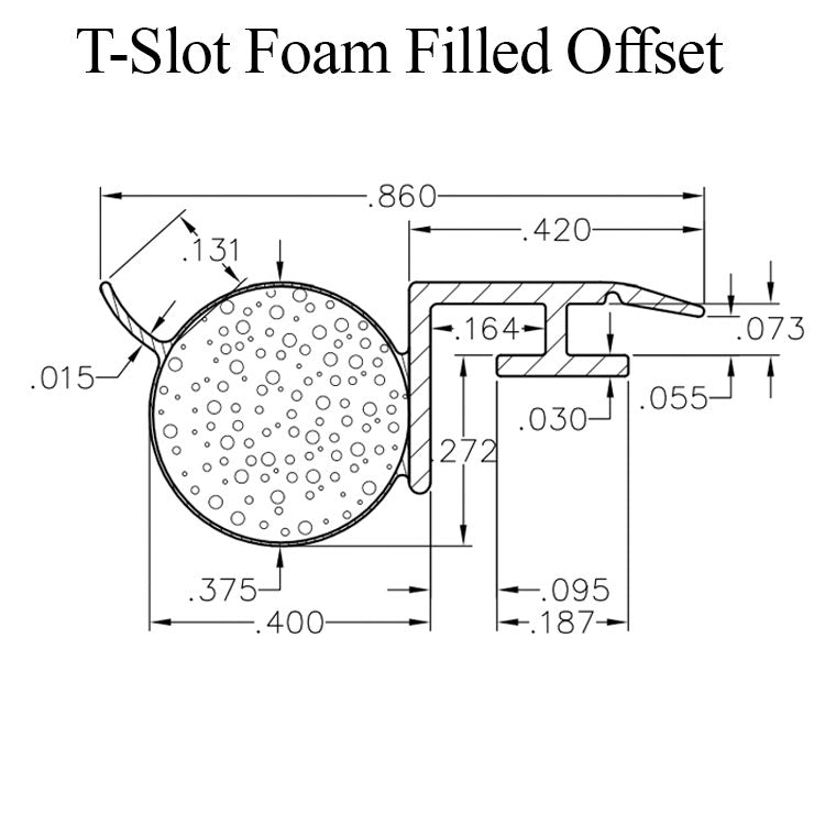 T-Slot Foam Filled Offset Bulb .187 x .375 with fin, Slide-in Backing Weatherstrip - T-Slot Foam Filled Offset Bulb .187 x .375 with fin, Slide-in Backing Weatherstrip