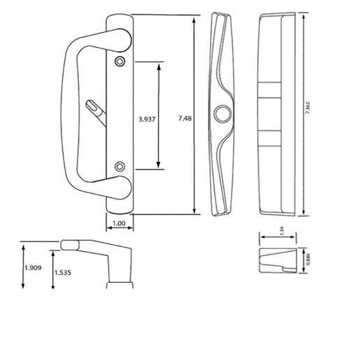 Sliding Glass Door Handle No Key 3-15/16 Inch Screw Hole Spacing Sliding Door Handle - Sliding Glass Door Handle No Key 3-15/16 Inch Screw Hole Spacing Sliding Door Handle