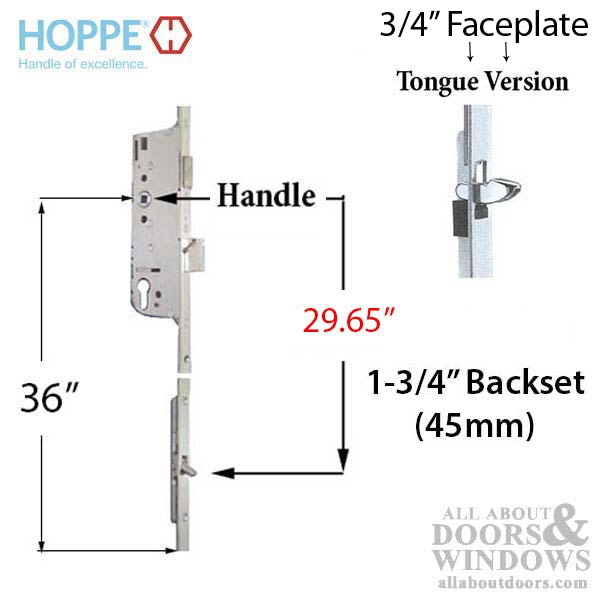Hoppe 20mm Manual Gear, 45/92, Tongue at 29.65 in., 1 in. D/B - Hoppe 20mm Manual Gear, 45/92, Tongue at 29.65 in., 1 in. D/B