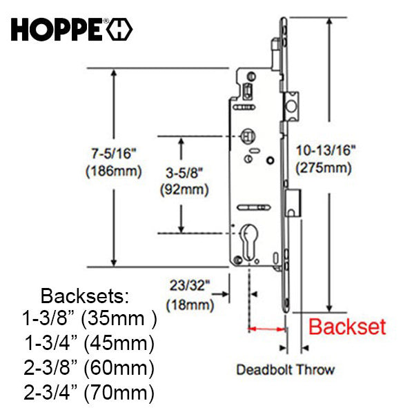 Hoppe 20mm Manual Gear, 45/92, Tongue at 29.65 in., 1 in. D/B - Hoppe 20mm Manual Gear, 45/92, Tongue at 29.65 in., 1 in. D/B