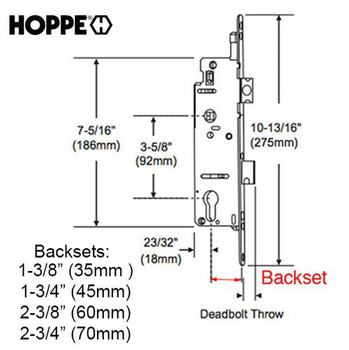 Hoppe 20mm Manual Gear, 45/92, Tongue at 29.65 in., 1 in. D/B - Hoppe 20mm Manual Gear, 45/92, Tongue at 29.65 in., 1 in. D/B