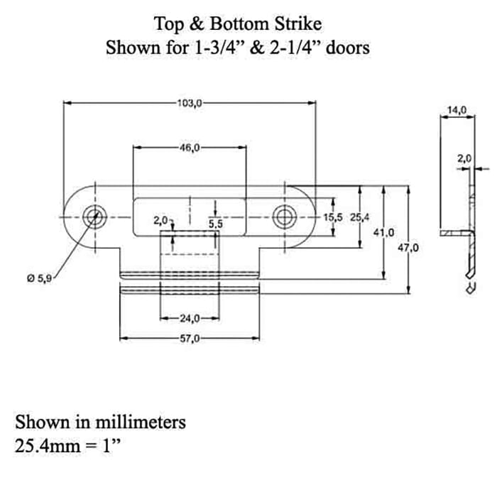 GU / Ferco Multipoint Top and Bottom Strike for 1-3/4 Thick Door - Satin Nickel - GU / Ferco Multipoint Top and Bottom Strike for 1-3/4 Thick Door - Satin Nickel