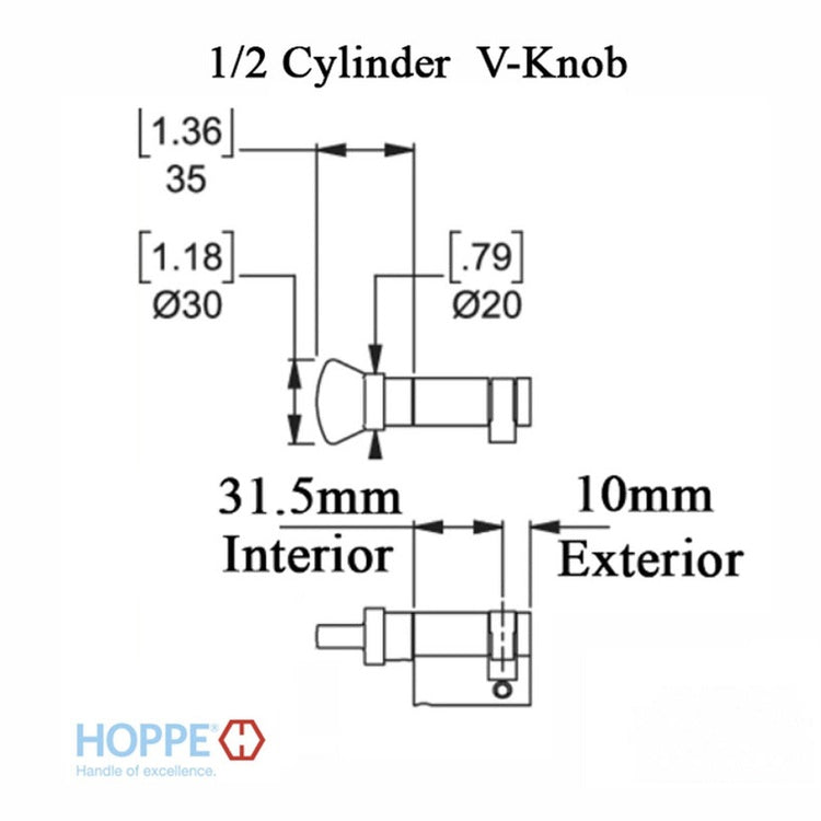 Hoppe 40/10 V-Knob Half Profile Euro Cylinder - Hoppe 40/10 V-Knob Half Profile Euro Cylinder