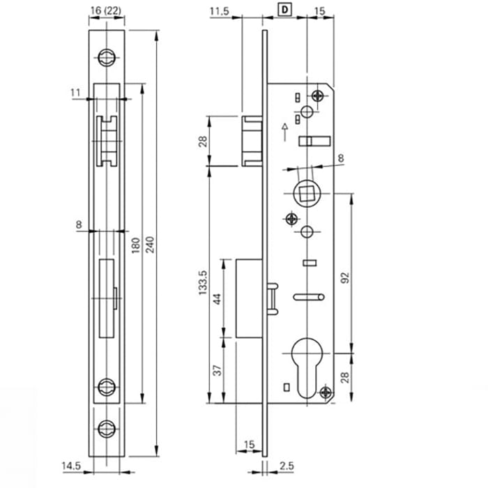 Roto Single Point Mortise lock  16/25/92, 1