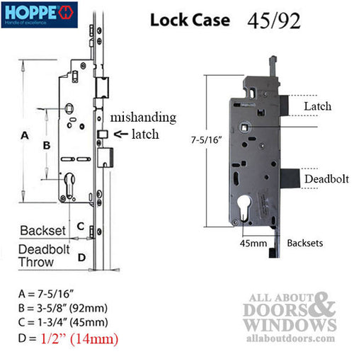 Hoppe 16mm Manual Gear, 45/92, Tongue at 26.42