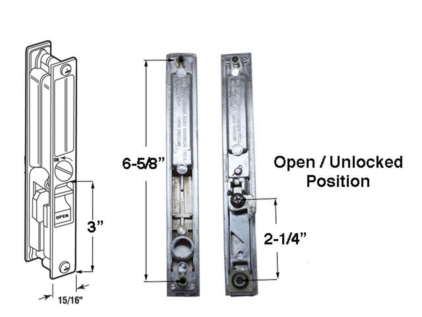 Keyed Mid-Body Hook Flush Mount Handle Set for Sliding Patio Door - Keyed Mid-Body Hook Flush Mount Handle Set for Sliding Patio Door