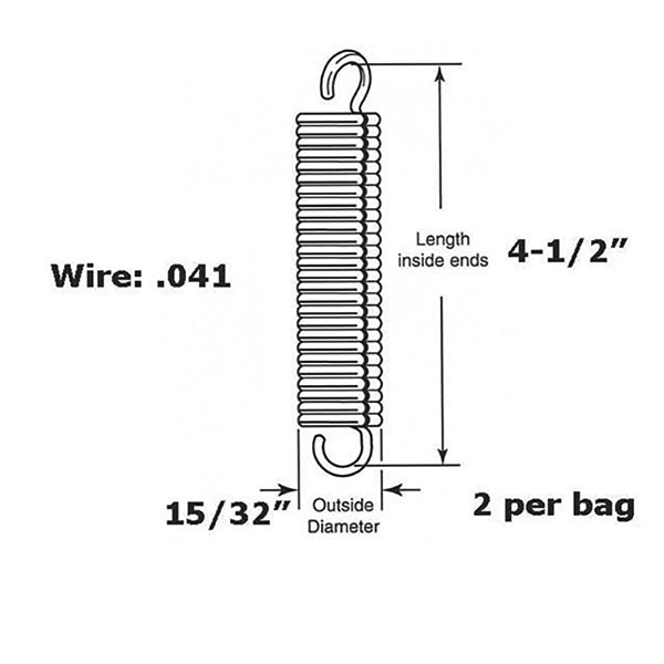 Extension Spring - 15/32 Inch Diameter x 4-1/2 Inches Long - .041 Wire - Extension Spring - 15/32 Inch Diameter x 4-1/2 Inches Long - .041 Wire