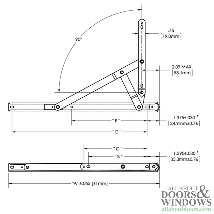 Anderberg 333SS 4 Bar Egress Window Hinge with Stop Stainless Steel 16 Inch Track - Anderberg 333SS 4 Bar Egress Window Hinge with Stop Stainless Steel 16 Inch Track