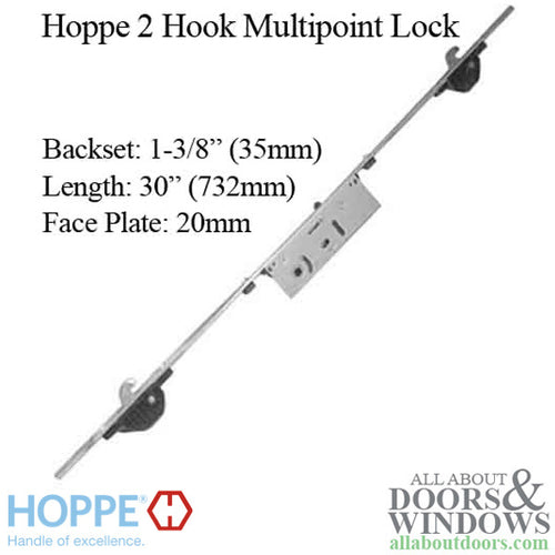 Hoppe Multipoint Lock - 2 Hooks, 35mm Sliding Door Lock, 20mm Face - Hoppe Multipoint Lock - 2 Hooks, 35mm Sliding Door Lock, 20mm Face
