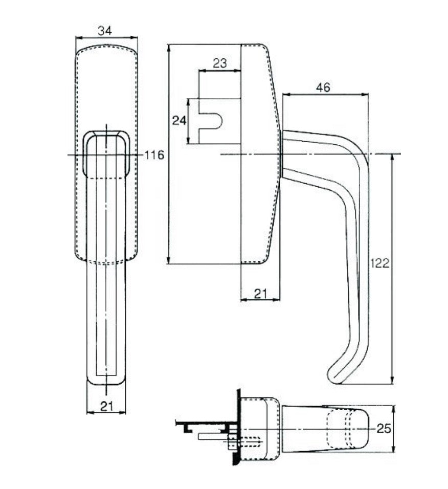 G-U SPACIO T&T Geared Handle, Hole Pattern 84mm|98mm, Untreated - G-U SPACIO T&T Geared Handle, Hole Pattern 84mm|98mm, Untreated