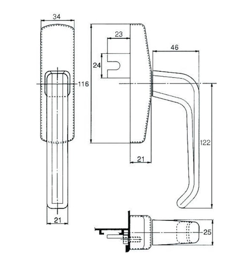 G-U SPACIO T&T Geared Handle, Hole Pattern 84mm|98mm, Untreated - G-U SPACIO T&T Geared Handle, Hole Pattern 84mm|98mm, Untreated