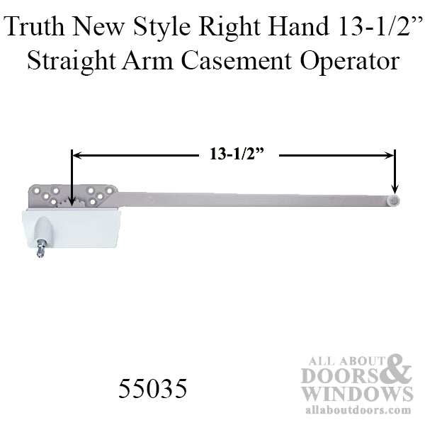 Traditional Style  Right Hand 13-1/2 Inch Straight Arm Casement Operator  White - Traditional Style  Right Hand 13-1/2 Inch Straight Arm Casement Operator  White