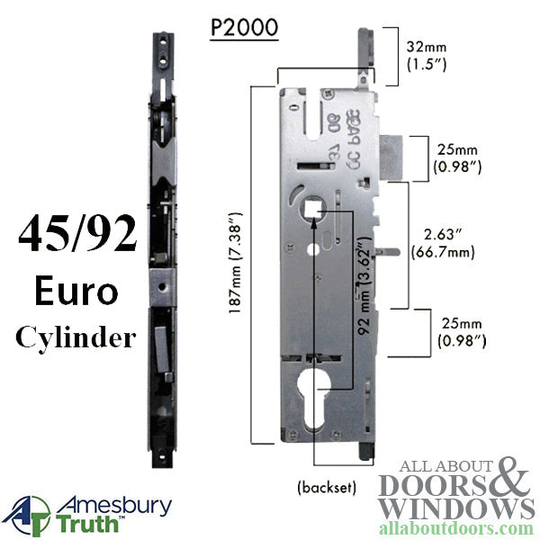 Amesbury Truth P2000 Active Multipoint Mortise Lock 45/92 European Cylinder - Amesbury Truth P2000 Active Multipoint Mortise Lock 45/92 European Cylinder