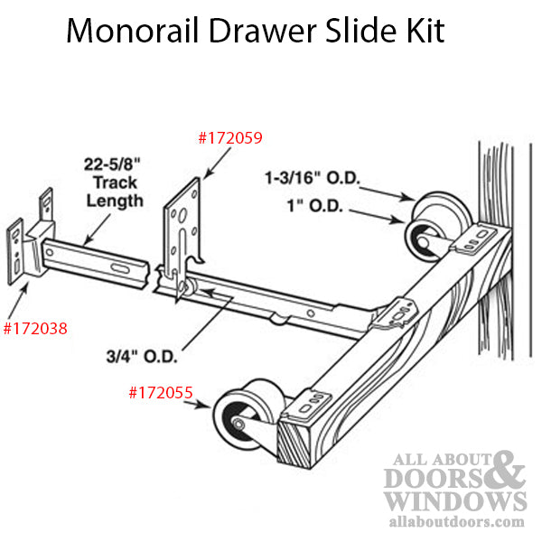 Monorail Drawer Slide Kit, 22-5/8 inch Single Track - Monorail Drawer Slide Kit, 22-5/8 inch Single Track
