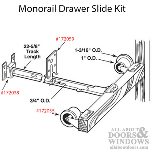 Monorail Drawer Slide Kit, 22-5/8 inch Single Track - Monorail Drawer Slide Kit, 22-5/8 inch Single Track