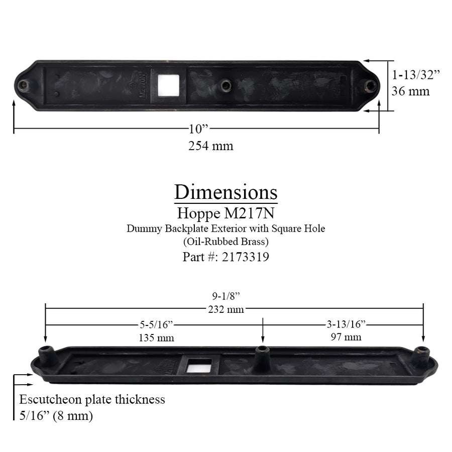 Hoppe M217N Dummy Backplate, Exterior with Square Hole - Oil Rubbed Brass - Hoppe M217N Dummy Backplate, Exterior with Square Hole - Oil Rubbed Brass
