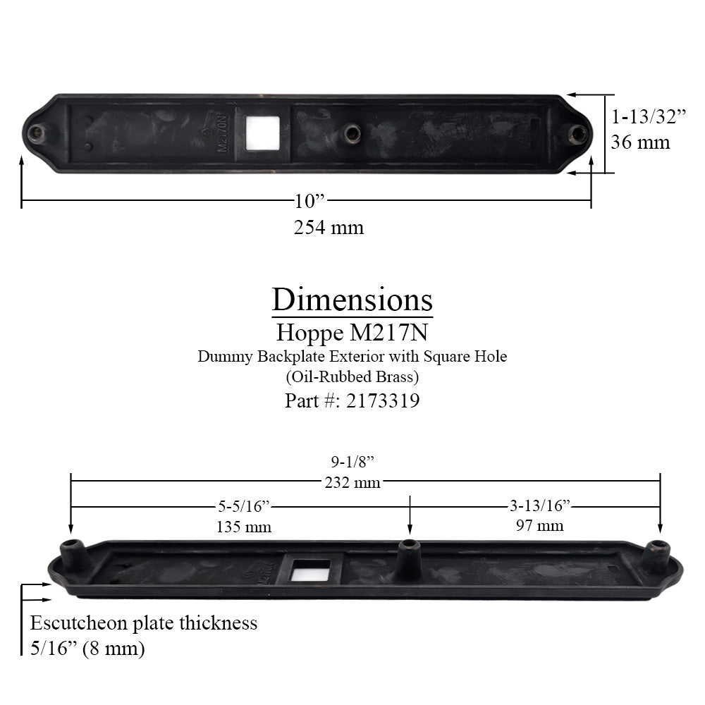 Hoppe M217N Dummy Backplate, Exterior with Square Hole - Oil Rubbed Brass - Hoppe M217N Dummy Backplate, Exterior with Square Hole - Oil Rubbed Brass