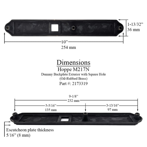 Hoppe M217N Dummy Backplate, Exterior with Square Hole - Oil Rubbed Brass - Hoppe M217N Dummy Backplate, Exterior with Square Hole - Oil Rubbed Brass