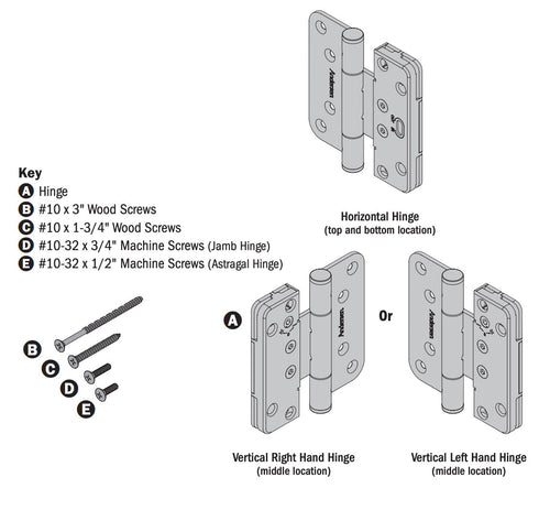 Andersen 200 Series  Horizontal Adjustable Guide Hinge Right or Left  Hand Door Satin Nickel - Andersen 200 Series  Horizontal Adjustable Guide Hinge Right or Left  Hand Door Satin Nickel
