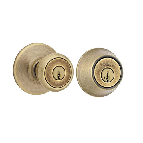 Combo Pack Kwikset Tylo US5 Entry & US5 660 Deadbolt  - Antique Brass - Combo Pack Kwikset Tylo US5 Entry & US5 660 Deadbolt  - Antique Brass
