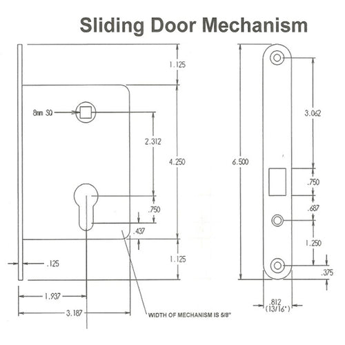Mortise Lock With 2 Inch Hub For Sliding Doors Satin Chrome Mortise Lock - Mortise Lock With 2 Inch Hub For Sliding Doors Satin Chrome Mortise Lock