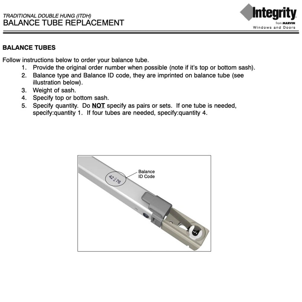 Integrity Double Hung Balance Tube, Top Sash, ID Code 304-48, Length 22