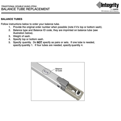 Integrity Double Hung Balance Tube, Top Sash, ID Code 304-48, Length 22