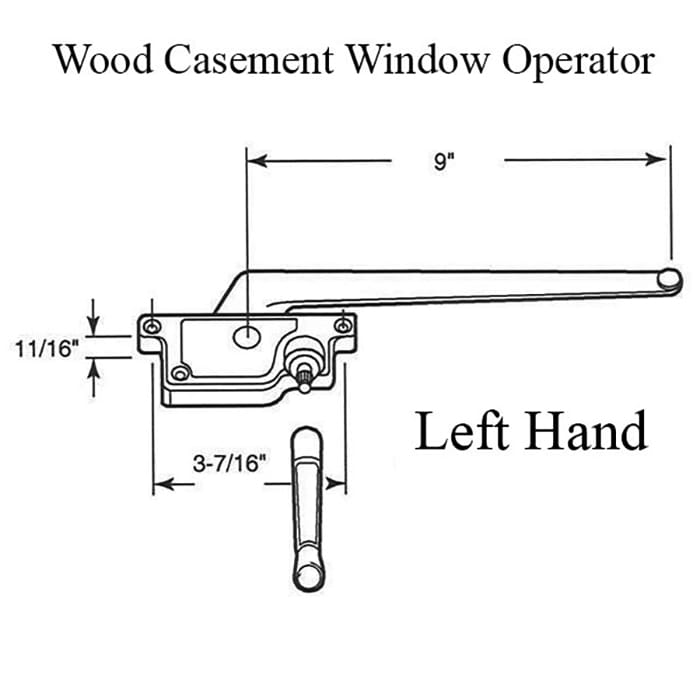 Casement Window Operator 9 Inch Arm Left Hand for Wood Windows - Casement Window Operator 9 Inch Arm Left Hand for Wood Windows