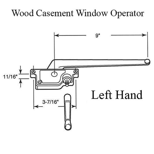 Casement Window Operator 9 Inch Arm Left Hand for Wood Windows - Casement Window Operator 9 Inch Arm Left Hand for Wood Windows